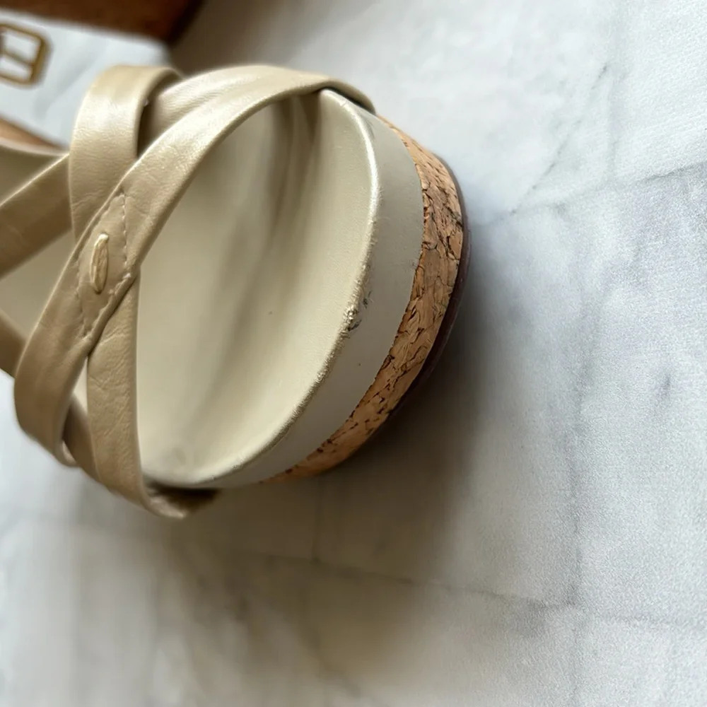 Lauren Ralph Lauren Strappy Leather Cork Wedges (Size 7.5)